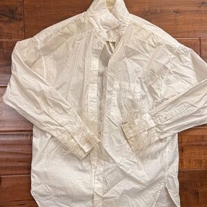 J. Crew White Feather-Trimmed Button Down Shirt